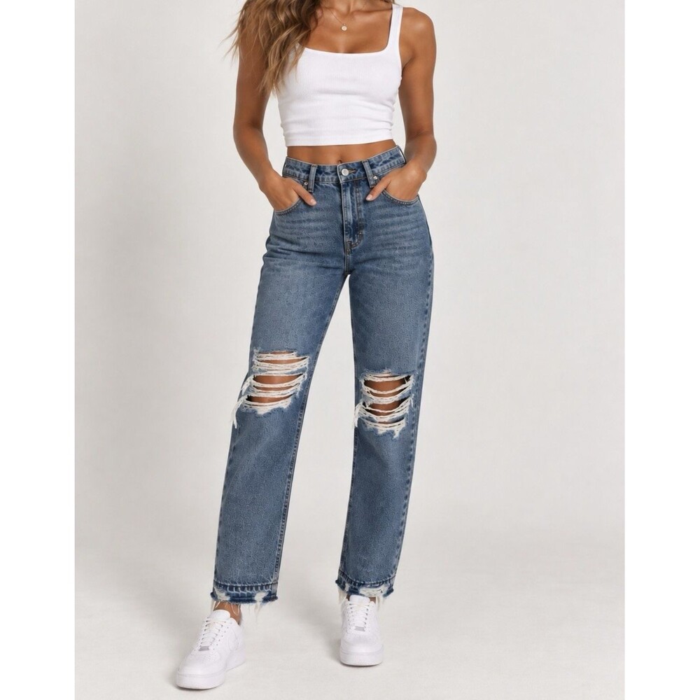HIDDEN Women's Bailey Distressed Boyfriend Jeans Size 25 High Rise Vintage Wash